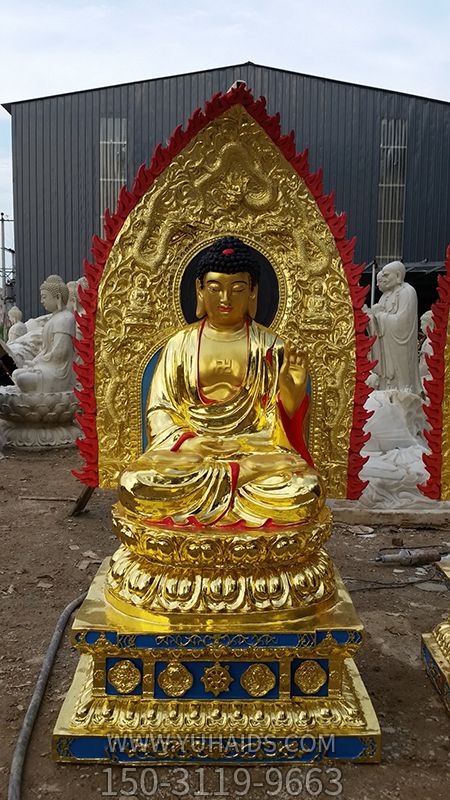 玻璃钢喷金鎏金寺庙大型五方佛雕塑