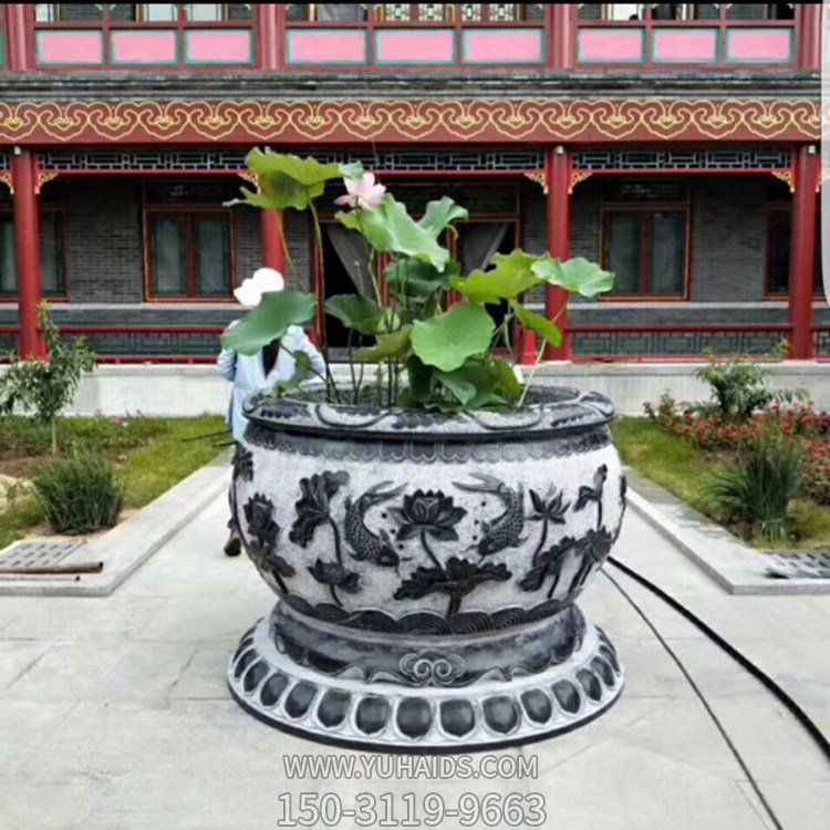 庭院寺庙青石石雕户外大型鱼缸摆件雕塑