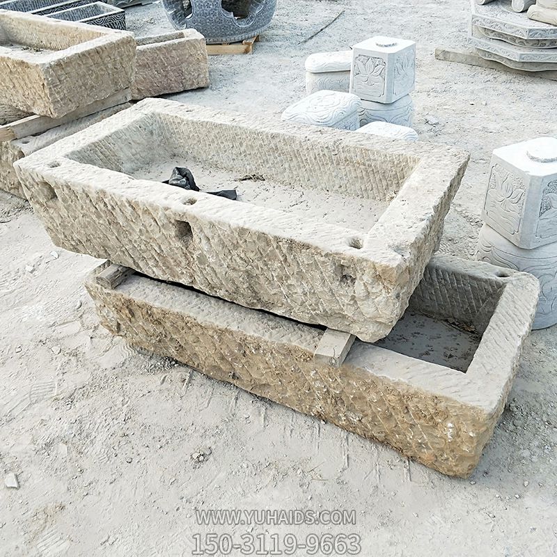 石雕仿古老石槽流水景 小品景观鱼缸摆件雕刻雕塑