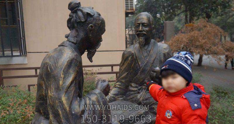 园林下围棋的古代人物小品玻璃钢仿铜雕塑