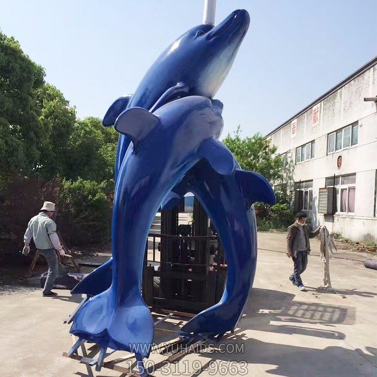 玻璃钢户外园林海豚景观雕塑