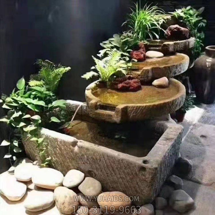 仿古做旧别墅室内创意流水摆件老石槽雕塑