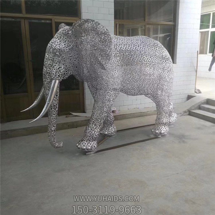 城市街道摆放不锈钢镂空发光亮化大象动物雕塑