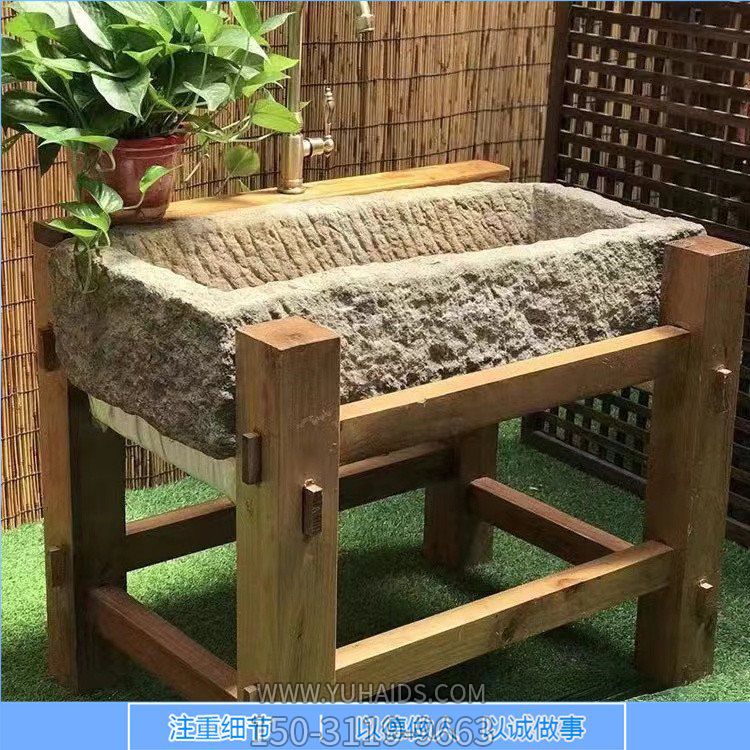 仿古做旧大理石石雕园林庭院老石槽雕塑