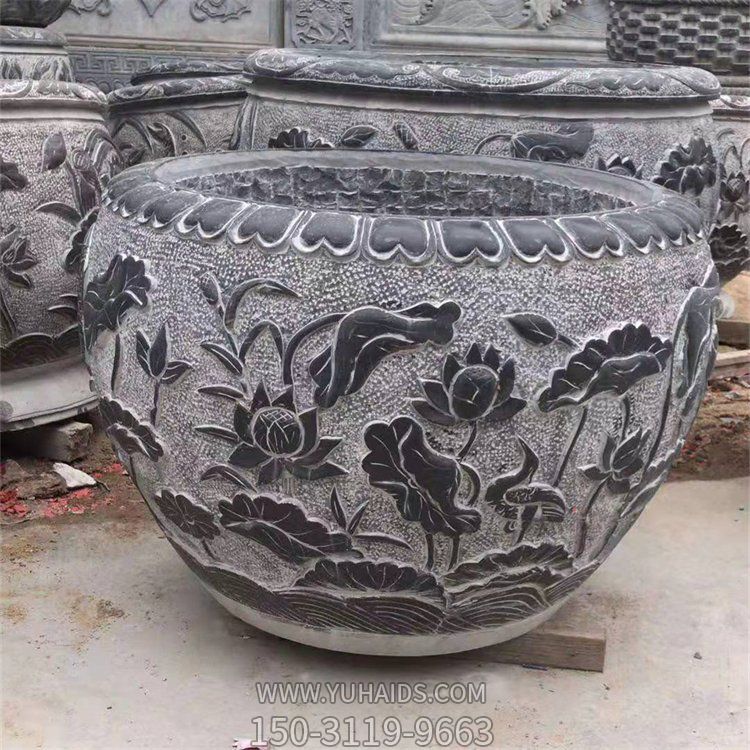 石雕鱼缸花盆青石圆缸石材水缸雕塑