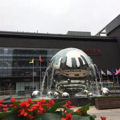 酒店广场不锈钢镜面创意流水摆件圆球雕塑
