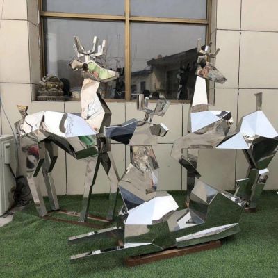 定做不锈钢切面几何鹿雕塑  金属抽象动物户外园林摆件