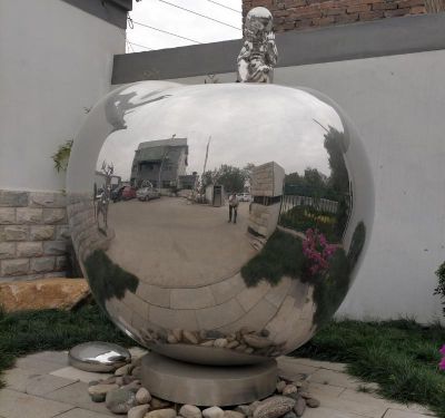 校园不锈钢银色苹果雕塑