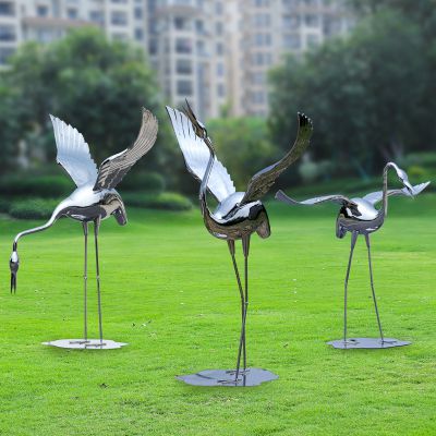 公园不锈钢镜面户外景观鹤雕塑
