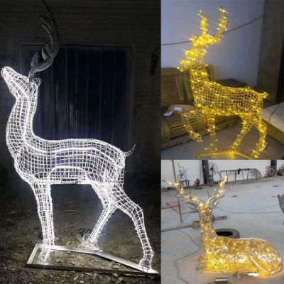 不锈钢金属发光照明抽象动物梅花鹿雕塑