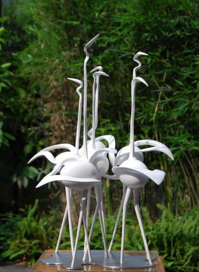 户外景区创意玻璃钢白色火烈鸟雕塑