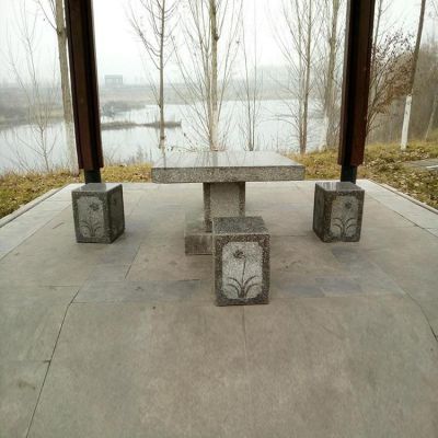 公园砂石花岗岩石雕方形石桌石凳雕塑