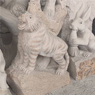 大理石石雕户外园林景观老虎雕塑