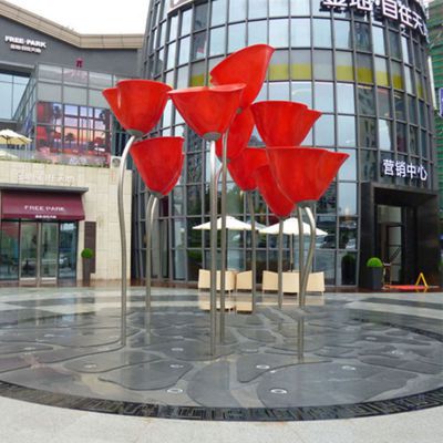 城市广场不锈钢户外玫瑰花雕塑