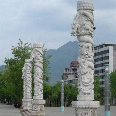 公园广场大型浮雕龙盘石柱雕塑