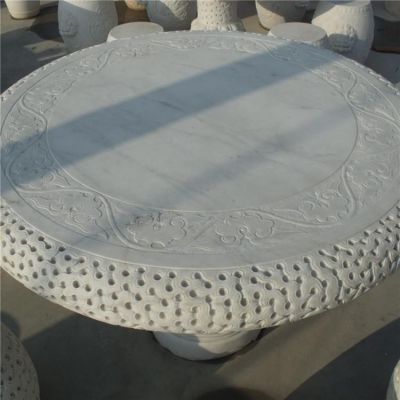 大理石雕刻镂空中式圆桌别墅院子摆件