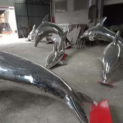 户外鱼景观广场抽象镜面海豚金属摆件