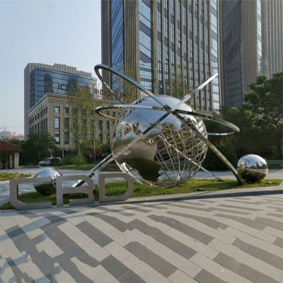 城市写字商务楼不锈钢抽象镂空地球仪表示景观雕塑