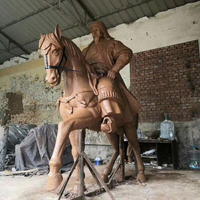 户外景点泥雕古代将军骑马雕像雕塑模型