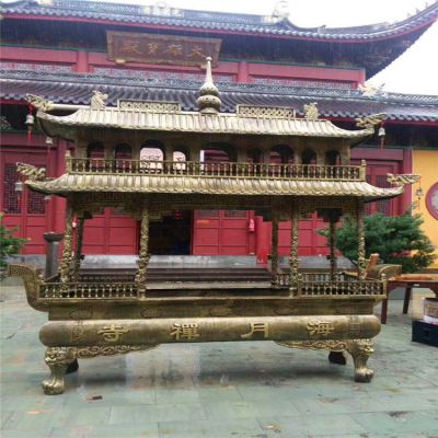 八龙柱仿古道教寺院二层黄铜香炉