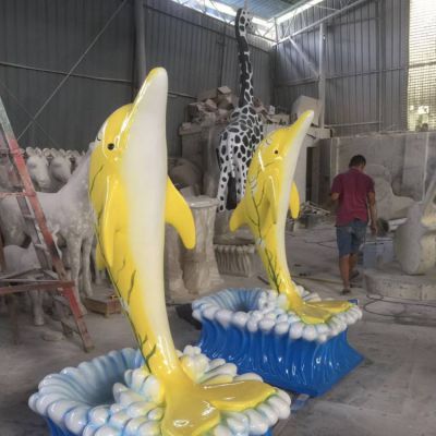 玻璃钢彩绘户外海洋公园创意海豚雕塑