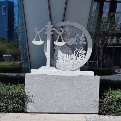 广场摆放花岗岩雕刻天平莲花法治主题石雕