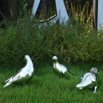 广场小区草坪装饰不锈钢镜面抽象鸽子雕塑