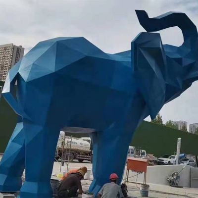 户外大型不锈钢几何彩绘大象雕塑