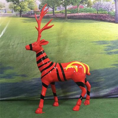 玻璃钢卡通彩绘鹿动物雕塑售楼部户外草地摆件