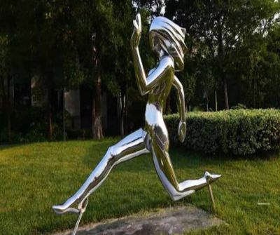 镜面不锈钢跑步公园人物健身运动雕塑摆件