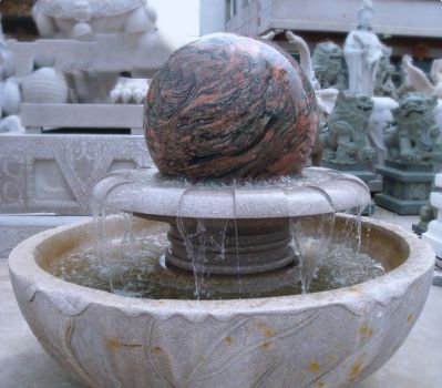 中式花池摆放个性的小型喷泉石雕