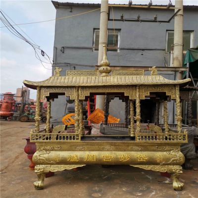 大型黄铜铸造焚烧金银纸香炉佛堂用品