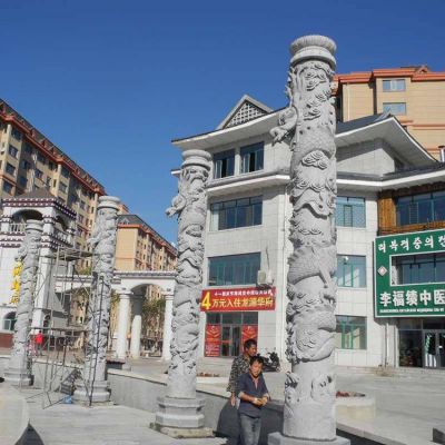 庭院屋檐大型石雕龙柱雕塑