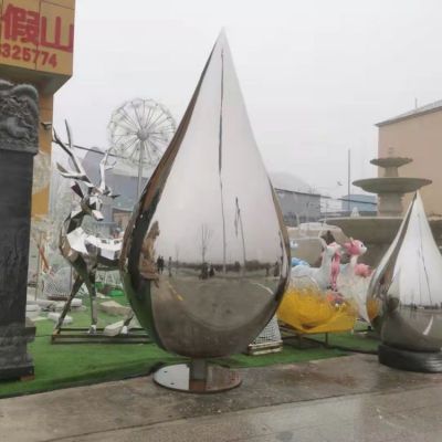 户外大型不锈钢镜面水滴雕塑