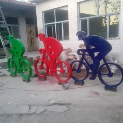 不锈钢剪影抽象骑自行车的人物景观雕塑
