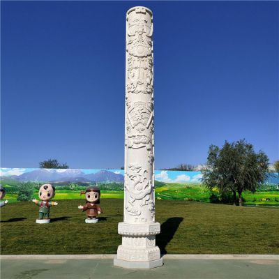 大理石石雕户外园林景观浮雕龙柱雕塑