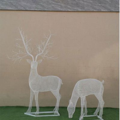 园林户外不锈钢网格金属抽象梅花鹿雕塑
