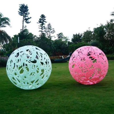 园林摆放大型创意喷漆不锈钢花朵镂空景观球