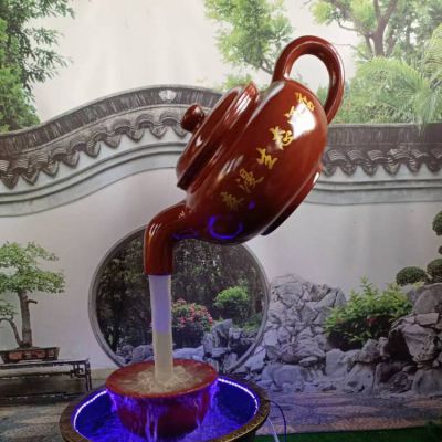 茶楼室内摆放玻璃钢茶壶流水造景雕塑