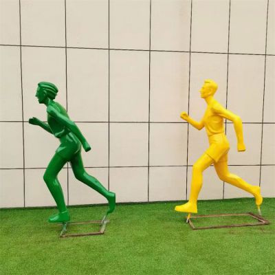 公园摆放玻璃钢彩绘抽象跑步运动人物雕塑
