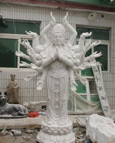 景区寺庙供奉汉白玉石雕千手观音雕塑