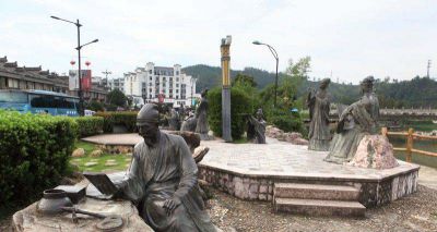 户外庭院玻璃钢仿铜古代男子读书雕塑
