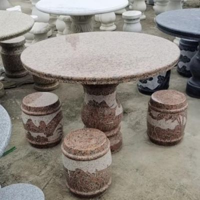 砂石石雕庭院圆形石桌石凳雕塑