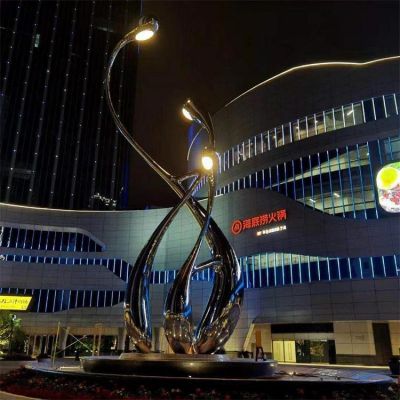 商业广场大型不锈钢抽象灯光景观雕塑