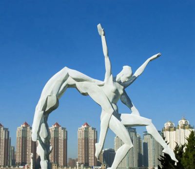 学院户外不锈钢艺术双人体操雕塑
