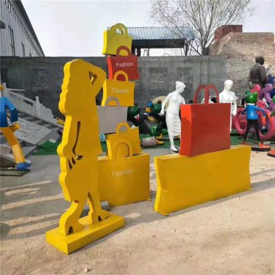 不锈钢剪影户外商场抽象购物人雕塑