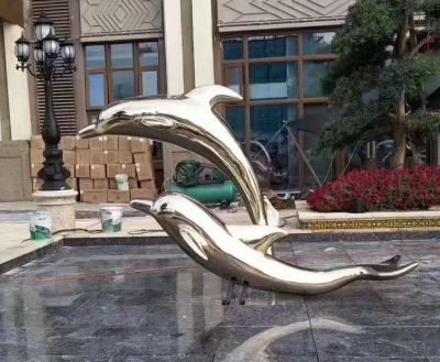 镜面不锈钢户外园林喷泉水景摆件海豚雕塑