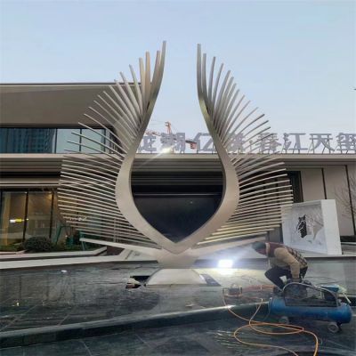 不锈钢几何户外酒店广场翅膀雕塑