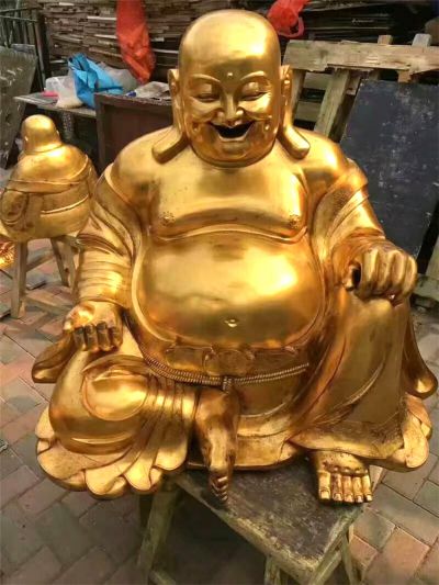 户外景区不锈钢喷金烤漆弥勒佛雕塑