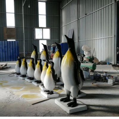 仿真企鹅摆件 玻璃钢企鹅雕塑模型 海洋公园冰雪主题仿真动物雕塑